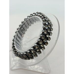1950s Rhinestone Expansion Bracelet-Prong Set-Silver Tone 412